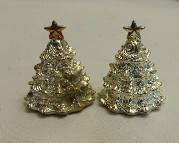Christmas Tree Silver Salt and Pepper Shakers Godinger