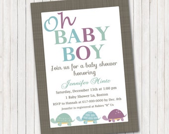 Turtle Baby Shower Invitation, Boy Turtle Invitation, Turtle Shower ...