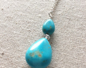 Turquoise Magnesite Necklace, Teal Blue Stones.