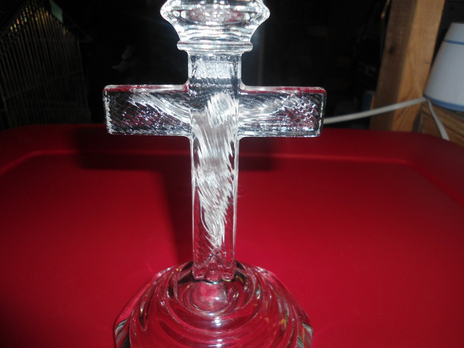 Vintage Glass Cross Candle Holder