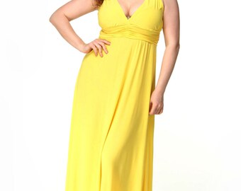 Plus-Size Formal Yellow Maxi Dress,Long Evening Dress Bridesmaid.