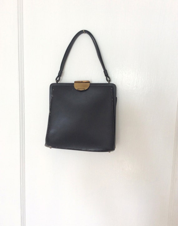 Small Black Worn Leather Handbag by VerdegrisVintage on Etsy