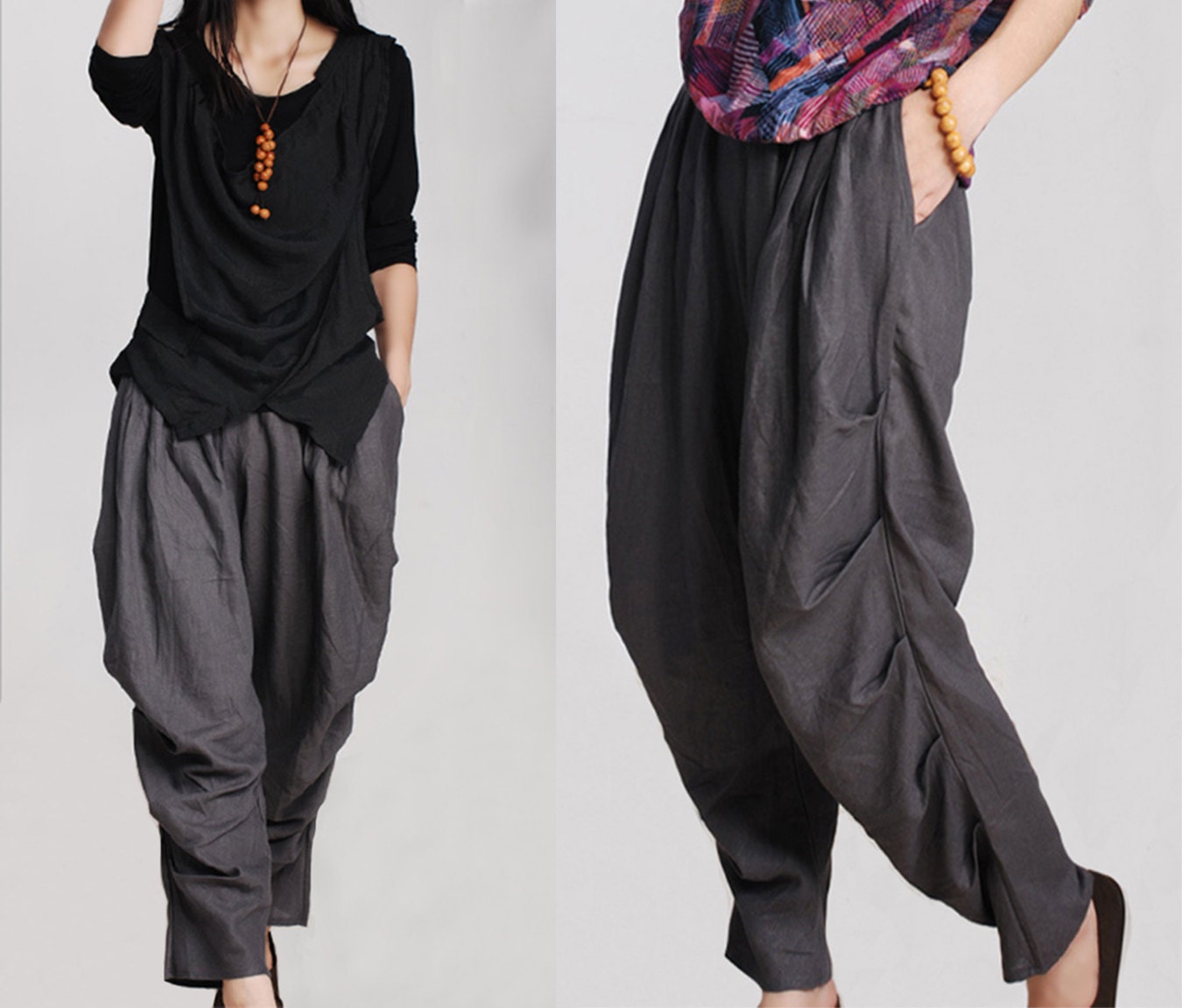 women's linen pants plus size/wide-legged pants/linen