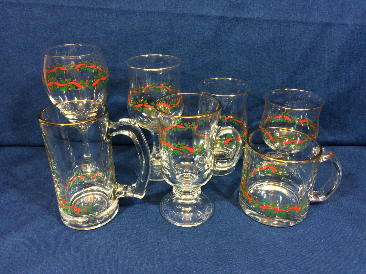 Vintage Libbey Christmas Glasses Mugs Set Of 7 by AdoptAKeepsake