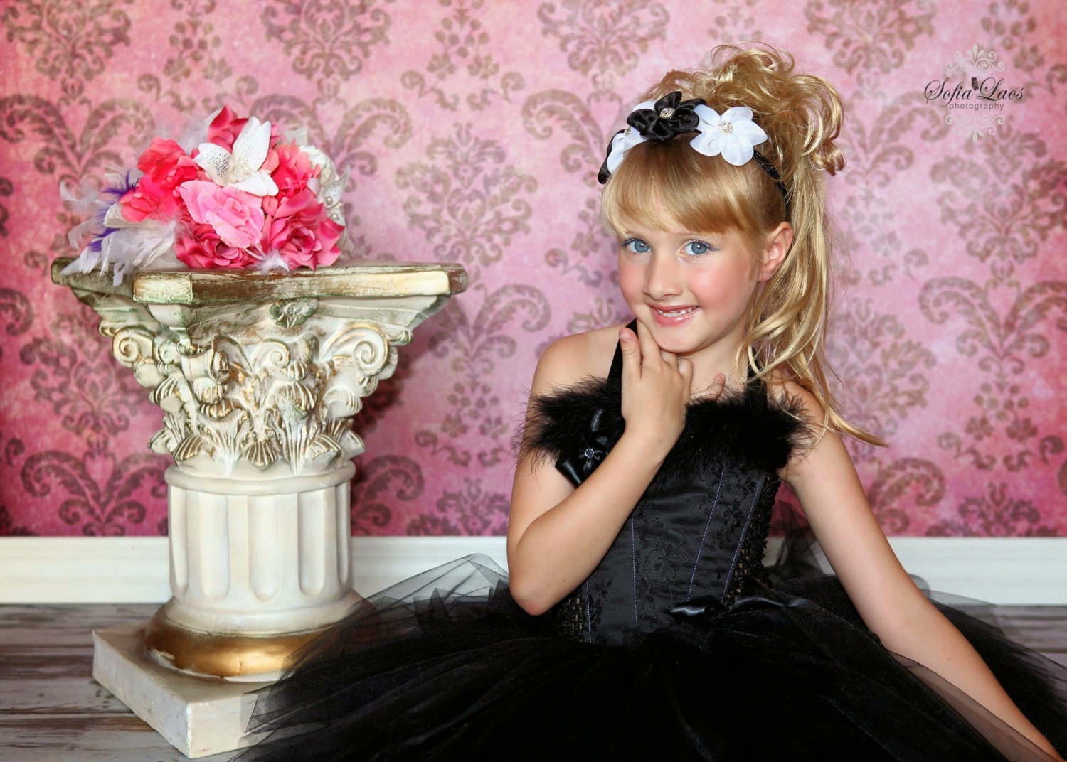 Black White Headband Flower Girl Headband by KennaBridalMaternity