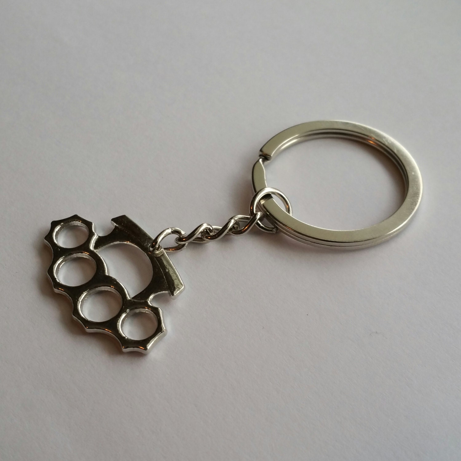 Knuckle Duster Keychain Silver Brass Knuckles