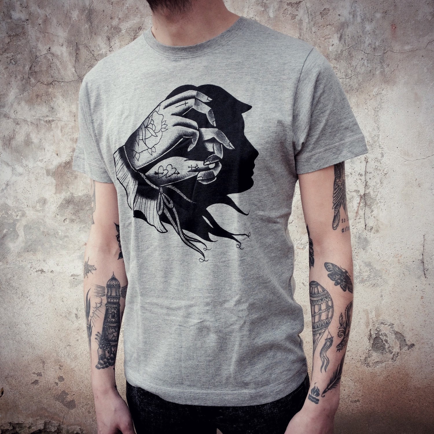 clearance sale men's T-SHIRT tattoo tshirt Hand by hardtimesdesign