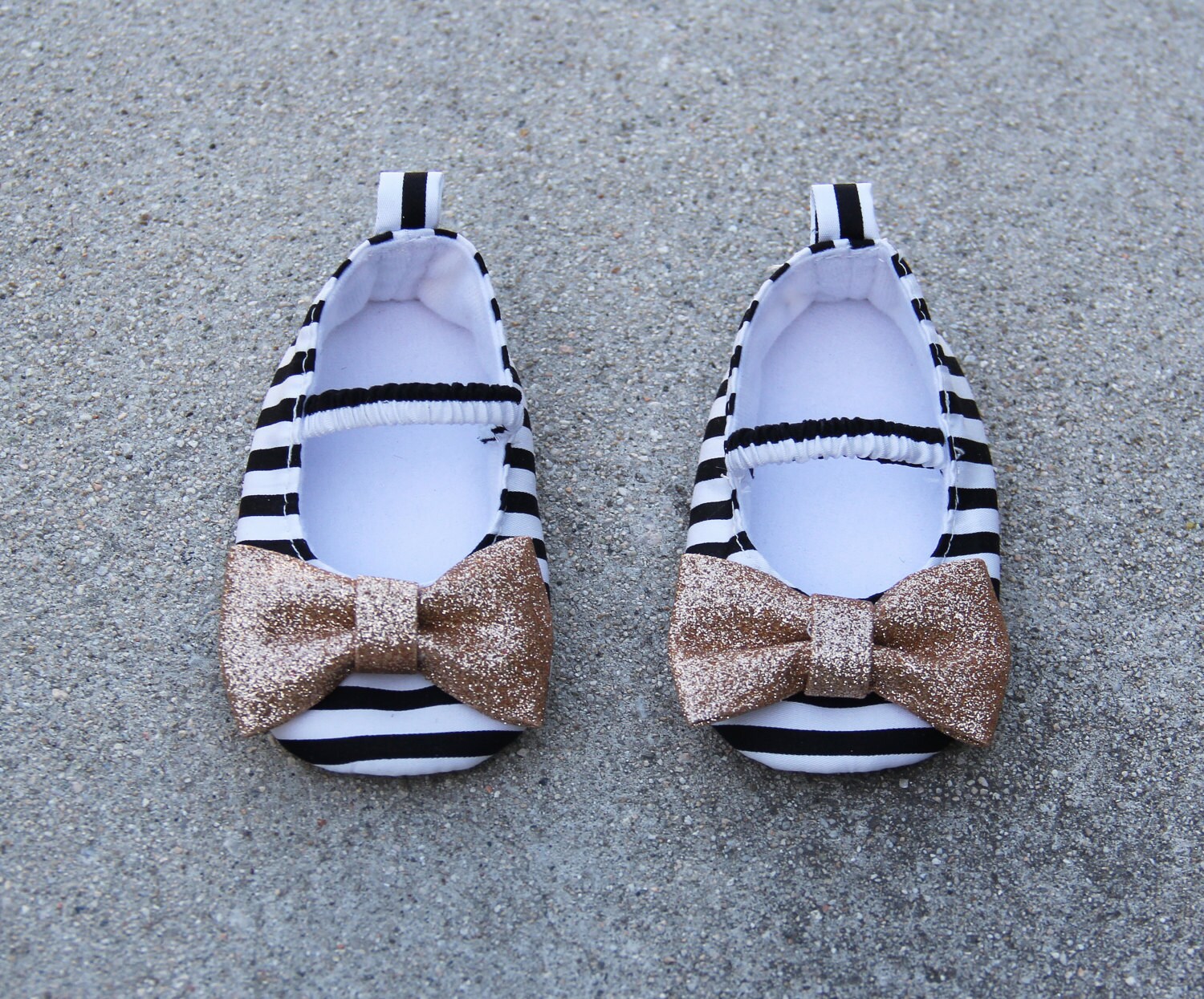 black and white striped ballet flats