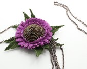 Unique crochet pendant, beaded pendant, lilac flower pendant, crochet flower pendant, art crochet pendant, boho style pendant
