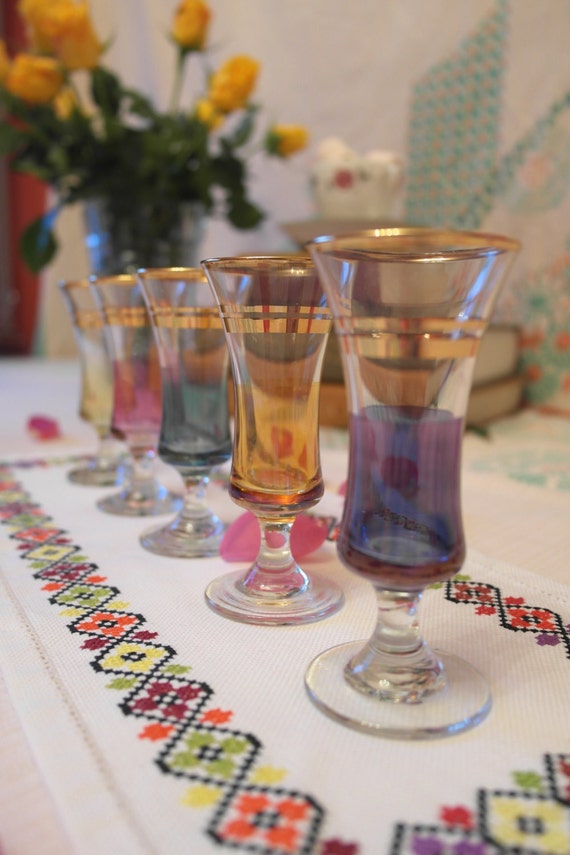 Set of 5 Vintage Sherry Liqueur Schooner Glasses