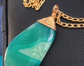 Green Agate Druzy Pendant (with gold plated wire wrapped top)