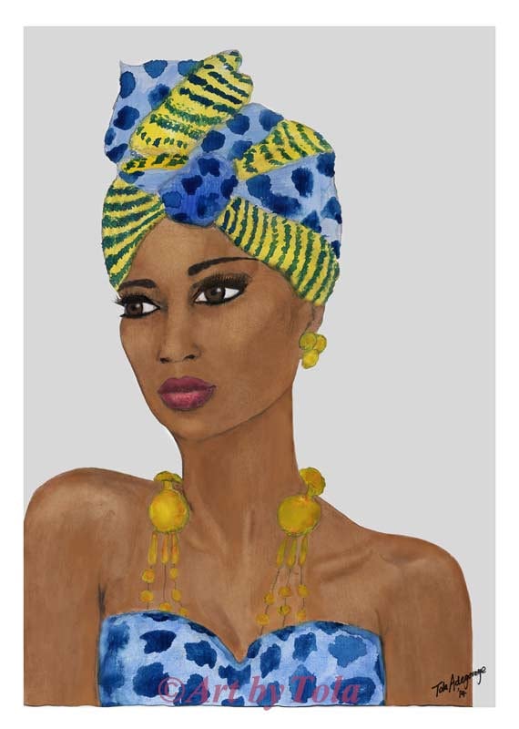 Afrikanische Frau <b>blau gelb</b> Headwrap feine Kunst-Giclée-Druck vom Original ... - il_570xN.692024185_e3vo