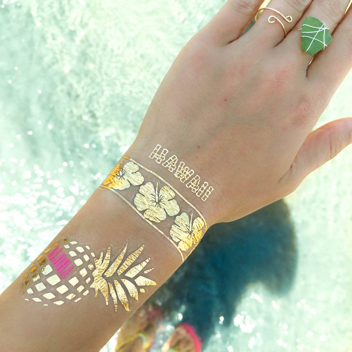 tattoos hawaii pineapple metallic aloha temporary vacation