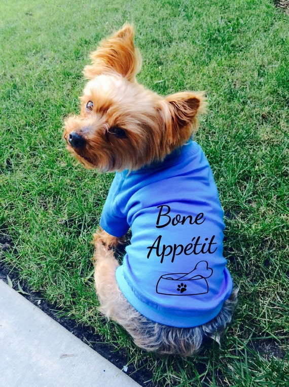 Bone Appétit Dog Tee. Sky Blue Dog T-Shirt. French Dog Shirt. Dog Bone. Custom Dog Apparel. Cute Dog Tee. Small Dog Clothes. Dog Dish.