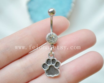 Silvery footprint Charm Belly Button Ring, Navel Piercing, friendship belly rings ,Dangle footprint Belly Ring , Belly Button Piercing