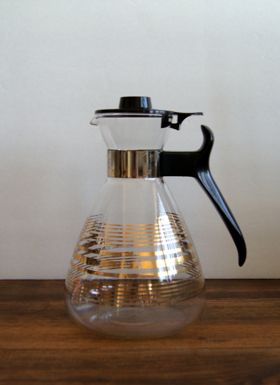 MidCentury gold stripe Pyrex coffee pot