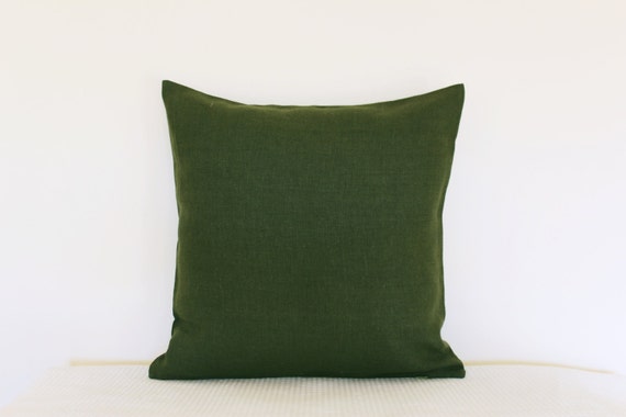 Decorative moss green color linen pillow cover. Modern Spring