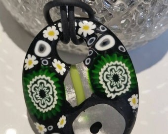 Millefiore oval black and green pendant