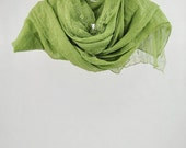 Grass Green Scarf with Lace, Floral Scarf, Spring Scarf, Women's Scarves, Large Scarves, Shawl, Hijabs, Gift for Her, Accessories (VS-10-21)
