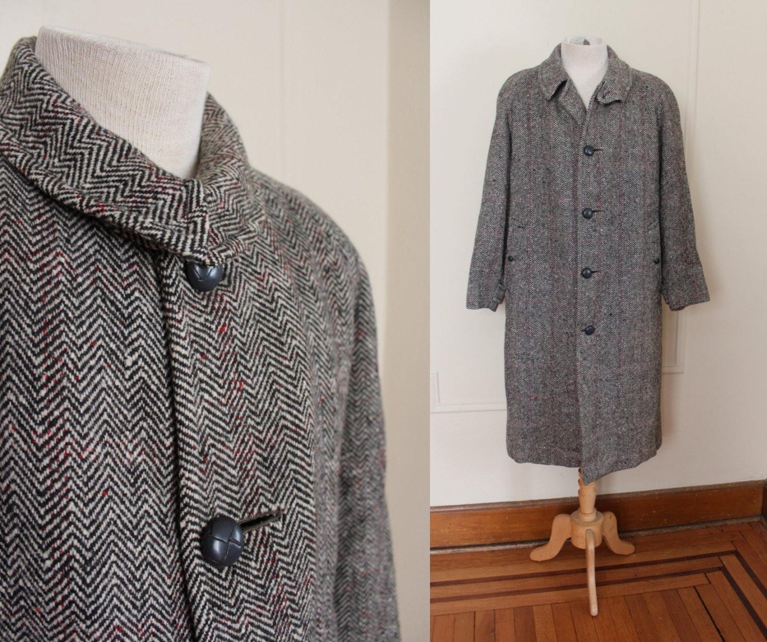 vintage 1950s mens BURBERRY Herringbone Tweed Coat