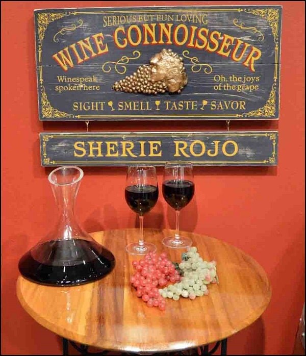 Wine Connoisseur Vintage Plank Nameplate Sign Personalized Bar