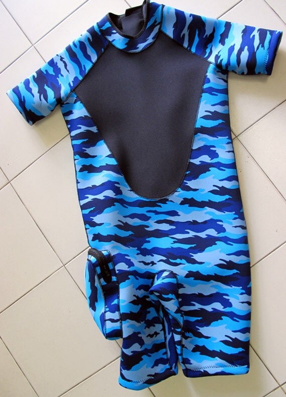 Items similar to Scuba Diving Shorty Wetsuit in Blue Camo w/ Pocket