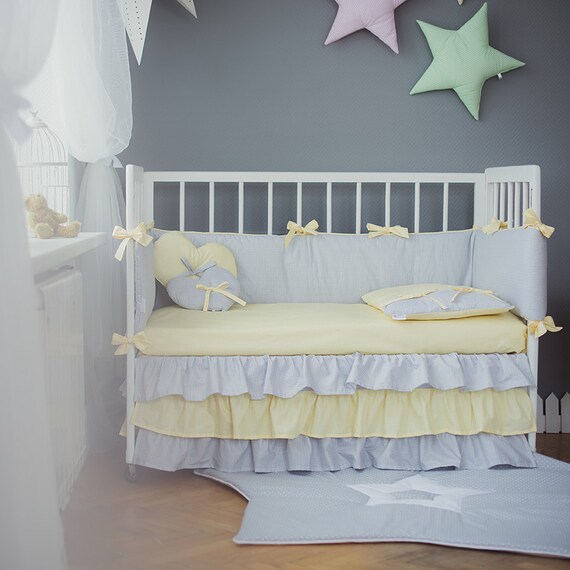 Items similar to Crib bedding Grey Yellow Baby bed sets Yellow