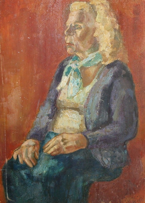 Vintage Expressionist Oil Painting Woman Sitting Portrait