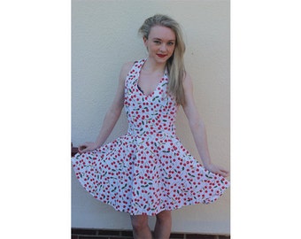 Rockabilly - pinup - vintage 50s dress - party dress - halter neck with full skirt- Size 10,12,14