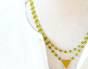 Moss Green Modern Bead Strand Necklace