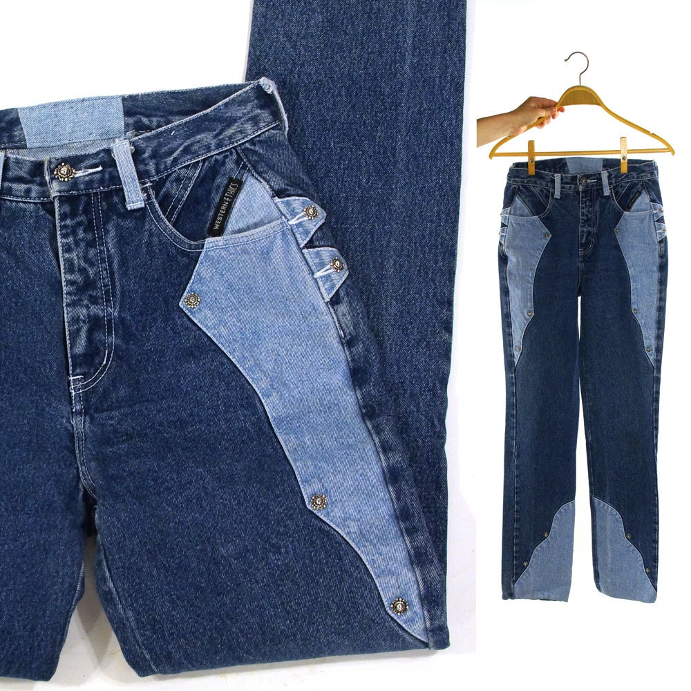 SALE 80s High Waist Jeans / Vintage 1980s Western Two Tone
