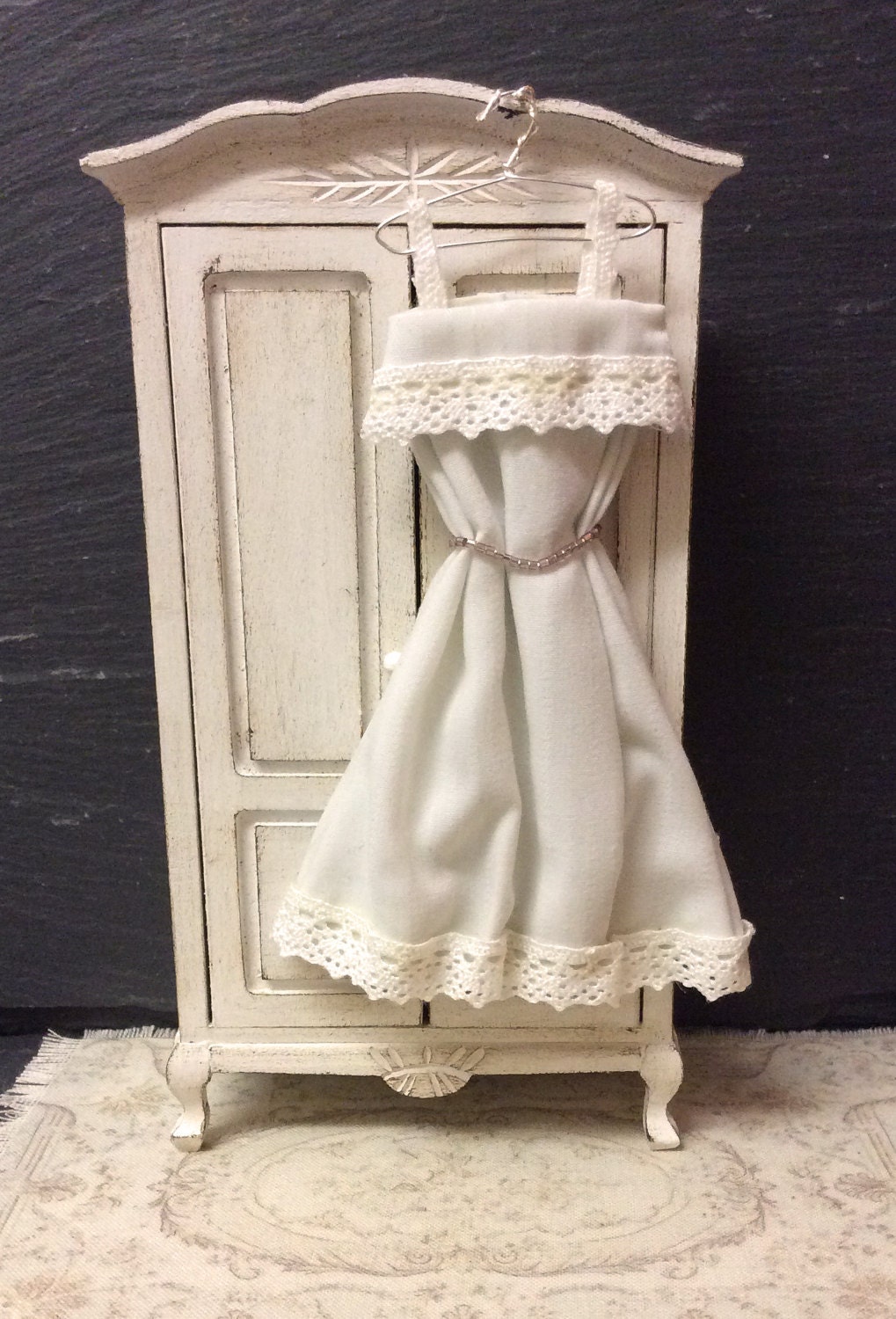 Dolls House Miniature White Lace Trim Dress by Artistique on Etsy