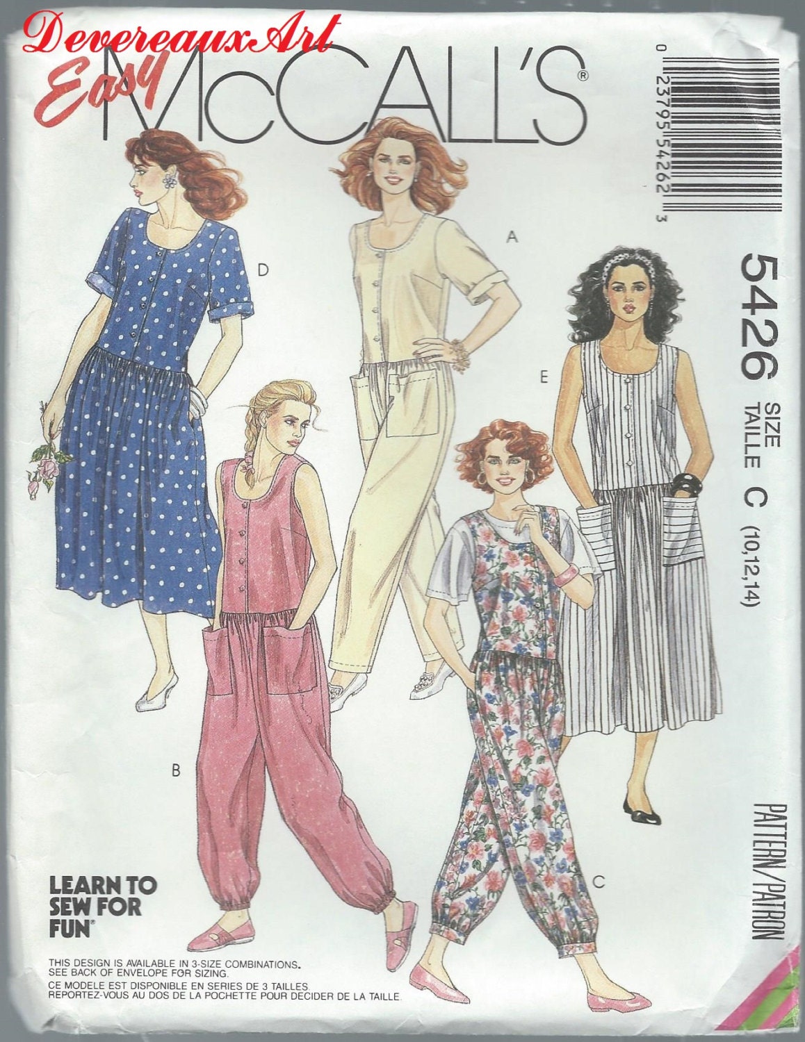 1991 McCall's Learn-to sew-for-fun Pattern 5426 by Devereauxart