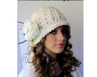 Crochet Hat Pattern - Chunky Downton Abbey Inspired Cloche Pattern - Womens Hat - Crochet Flapper Hat Pattern with Vintage Jewlelry No. 73