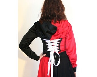 Harley Quinn Corset Hoodie Cosplay Red Black White Cropped Zipper Hooded Sweatshirt Jacket plus size S M L XL 2XL 3XL Faux Fur costume