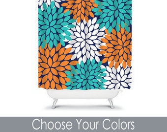 Sister SHOWER CURTAIN Flowers Polka Dots Lime Navy Aqua Sister SHOWER CURTAIN Flowers Polka Dots Lime Navy Aqua