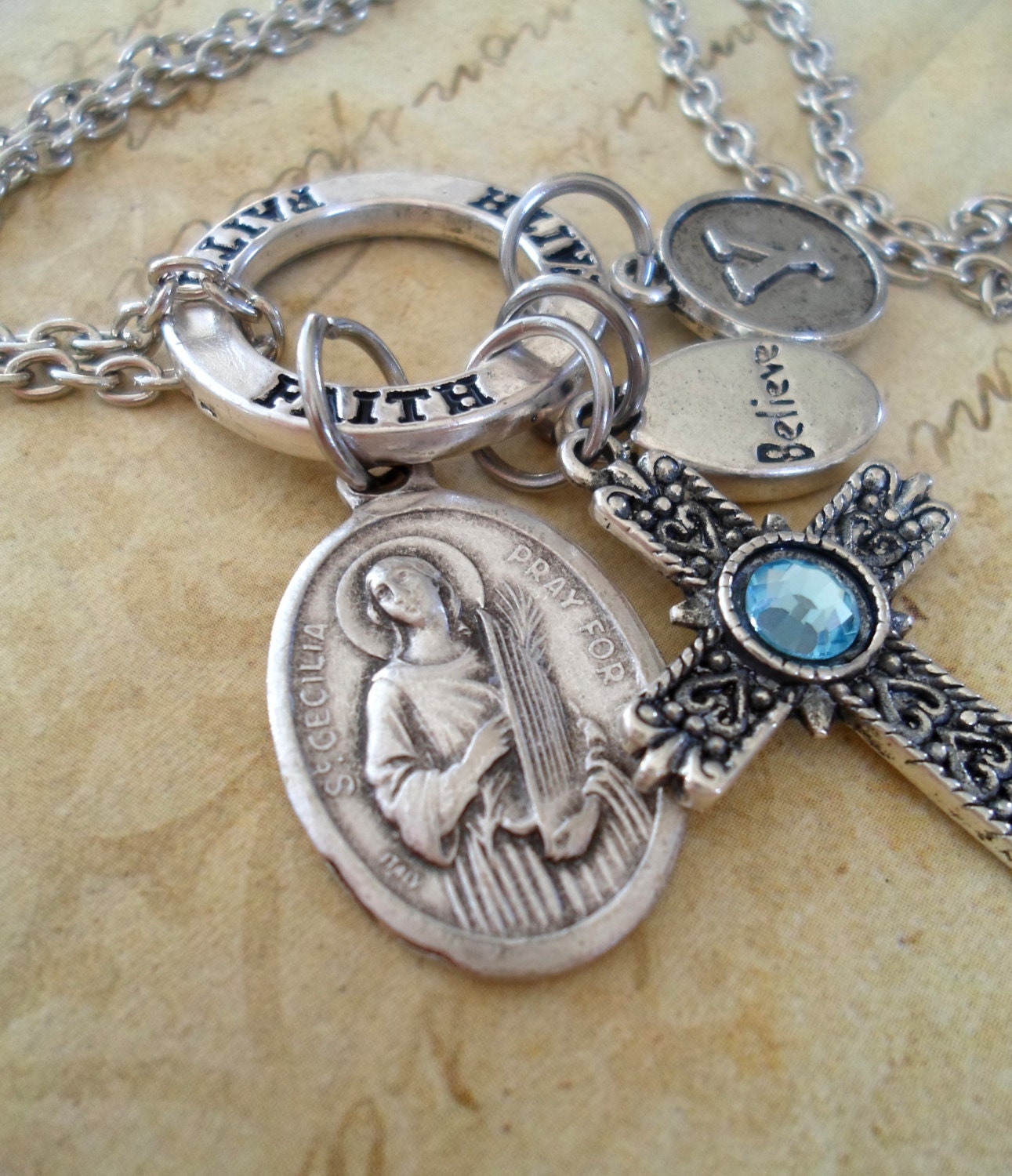 St. Cecilia Birthstone Necklace Faith Believe by MarysPrayers