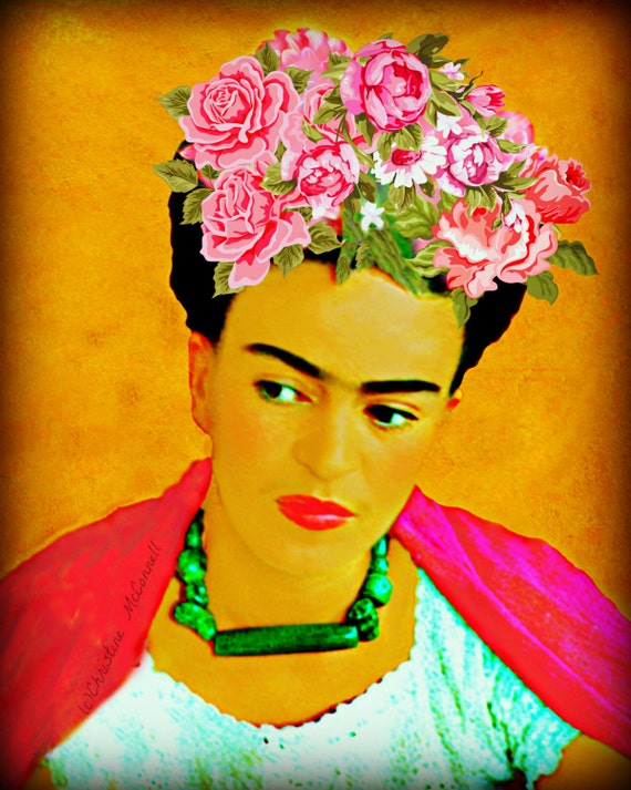 SALE 14x18 Frida Kahlo Roses Print Original Mixed