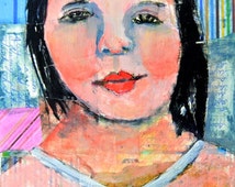 Acrylic Portrait Painting Ready To Ship 9x12 Bedroom Wall Art Maria Girl Pink Blue Decor Home - il_214x170.745648505_skzr