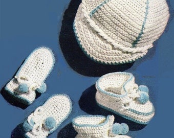 Baby Crochet Pattern, Crochet Baby Hat Pattern, Baby Booties Pattern & Baby Mittens Pattern, INSTANT Download Pattern PDF (1327)