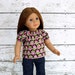 Floral Peasant Top in Brown Pink Green, fits American Girl Doll Clothes, Short Sleeve Shirt