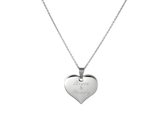 Boyfriend Girlfriend Necklace - Name Necklace - Engraved Heart Necklace - Gift For Her - Personalized Girlfriend Gift - Heart Necklace