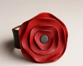 leather cuff, leather scarf cuff, Rouge Red poppy scarf cuff