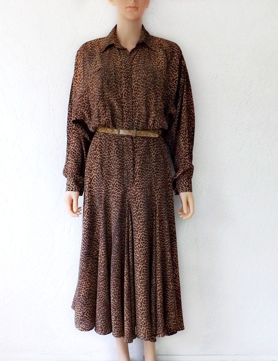 Norma Kamali Dress, Vintage 80’s Norma Kamali Leopard Print Batwing ...