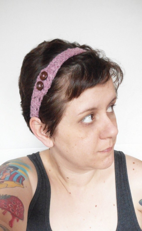 Lacy Crochet Headband in Pink. 