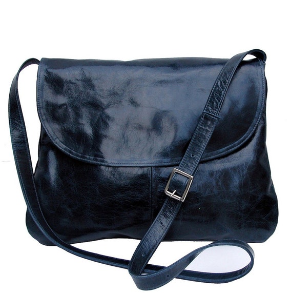 Navy leather Solo satchel handbag Navy blue crossbody bag