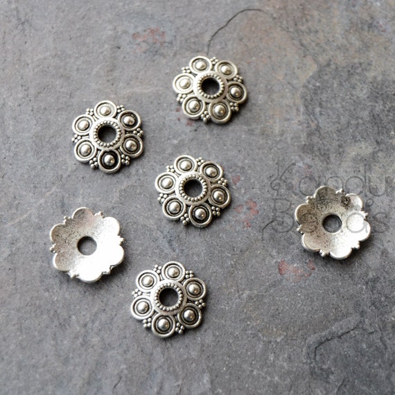 12 Silver Color Metal Decorative Flower Domed Spacer Bead Cap