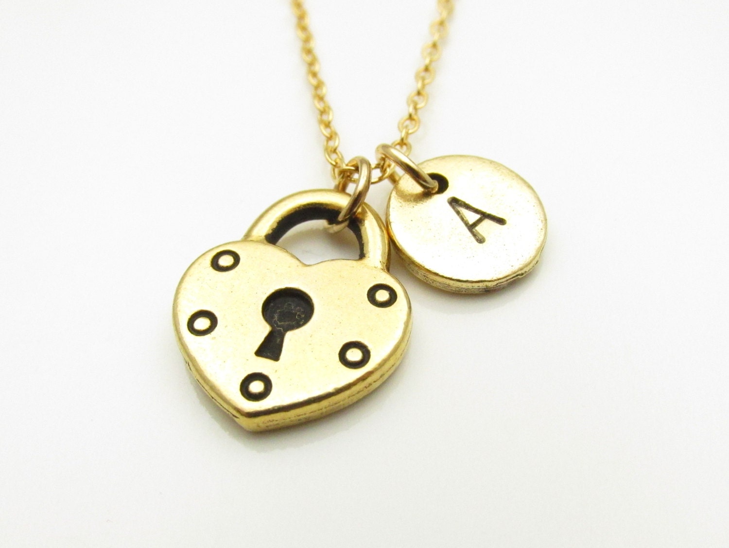 Heart Padlock Necklace Gold Heart Shaped Lock Charm Initial