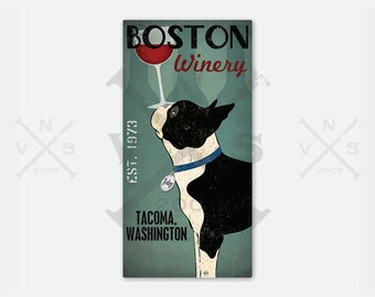 FREE Customization BOSTON Terrier Winery Vineyards - Stretched CANVAS Wall Art