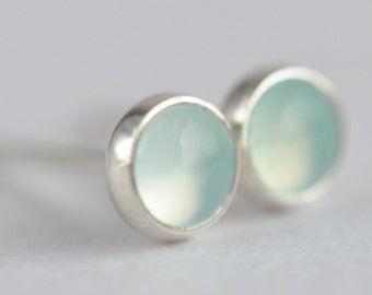 aqua chalcedony 4mm sterling silver stud earrings pair